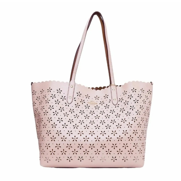 Coach light pink laser cut flower leather shoulder tote EUC #F38158 - Picture 15 of 16